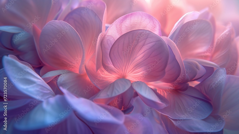 Extreme macro shot captures the cascading effect of wisteria petals in a mesmerizing flow.