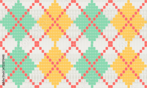 Ikat embroidery on a white background. geometric crochet and knitting patterns are traditional. Aztec-style. design for texture, fabric, clothing, wrapping, decoration, rugs, carpet, bag photo