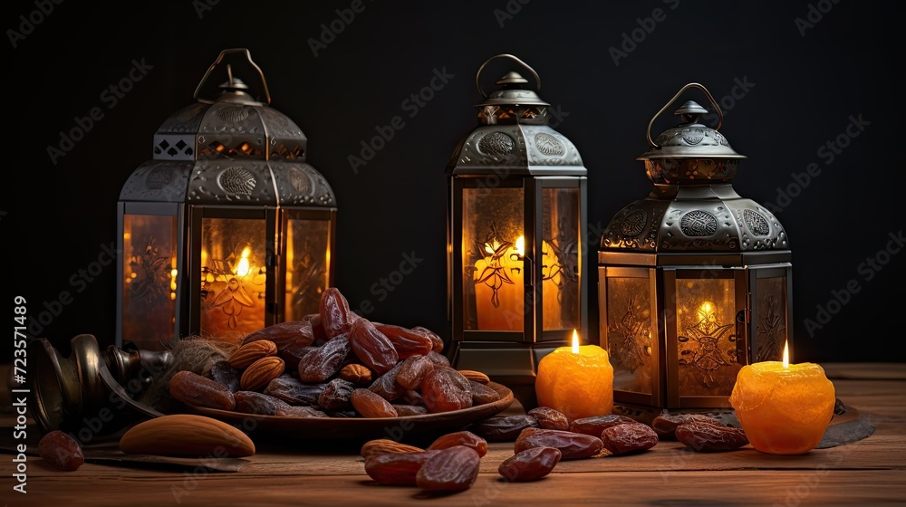 A Variety of Dates and Nuts in lanterns and glass jars