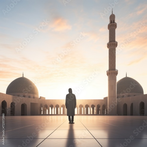 Silhouette of a man near minarets and domes