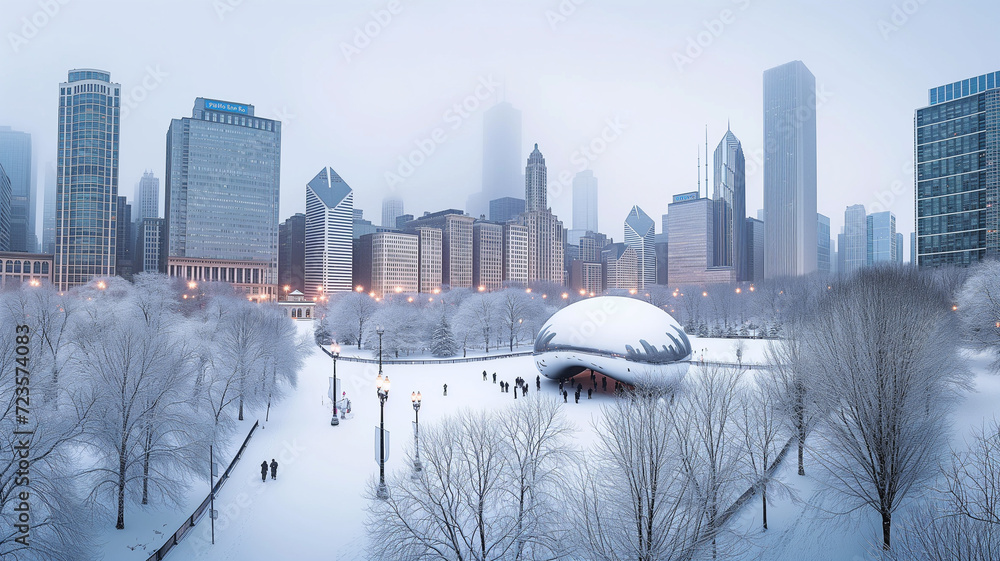 Obraz premium Winter's Embrace in the Chicago City