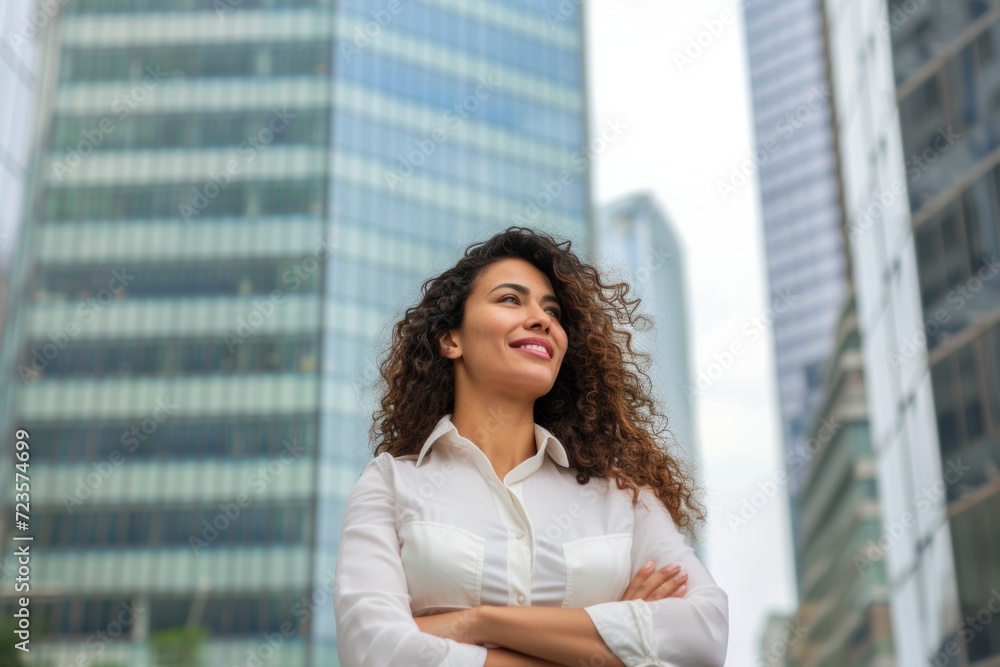 A young businesswoman stands in an urban setting and thinks of business opportunities. A young businesswoman stands in an urban setting and thinks of business opportunities.