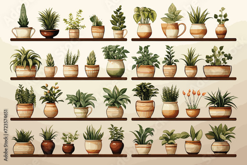 2d vector illustration green house plants set