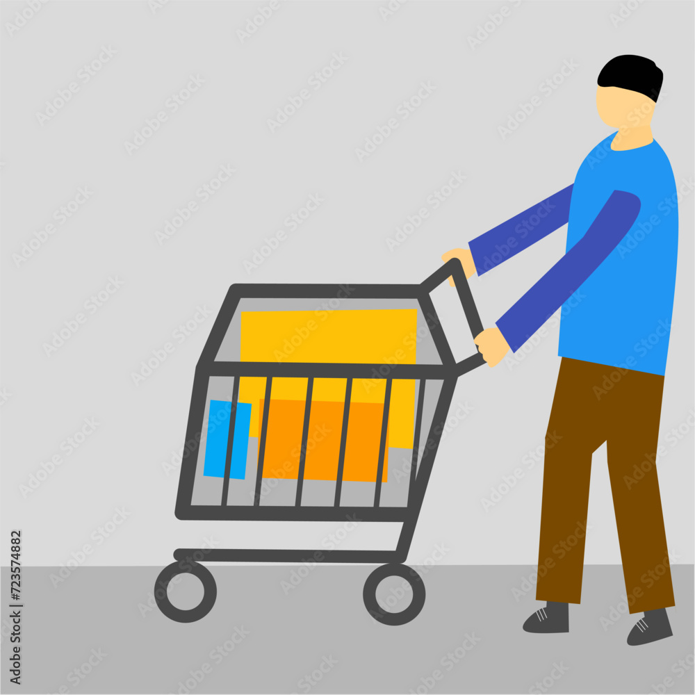 illustration of a person pushing a shopping stroller illustration of a person pushing a shopping stroller