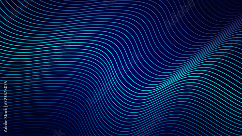 Technology background dark blue color with glowing wavy futuristic lines. Suitable for banners, posters, wallpapers, covers. Vector illustration