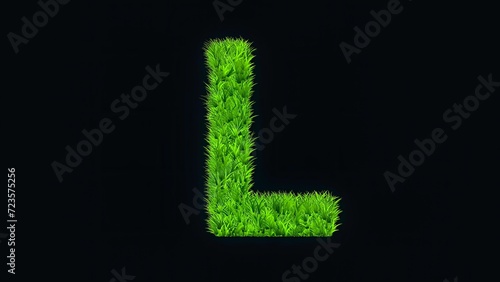 Beautiful illustration of English alphabet L with green grass effect on plain black background