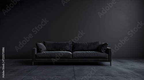 sofa in a dark empty minimalistic studio blank room