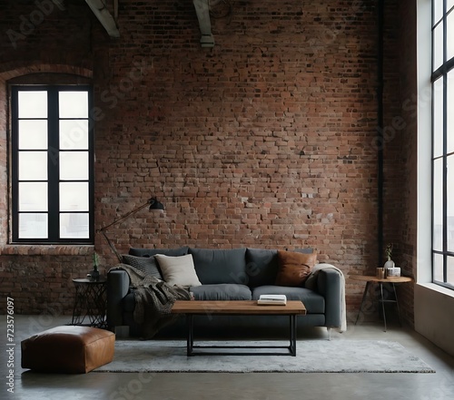 A minimalist, industrial-inspired environment with exposed brick walls and minimalist furnishings, projecting an image of urban sophistication and raw beauty © Hans