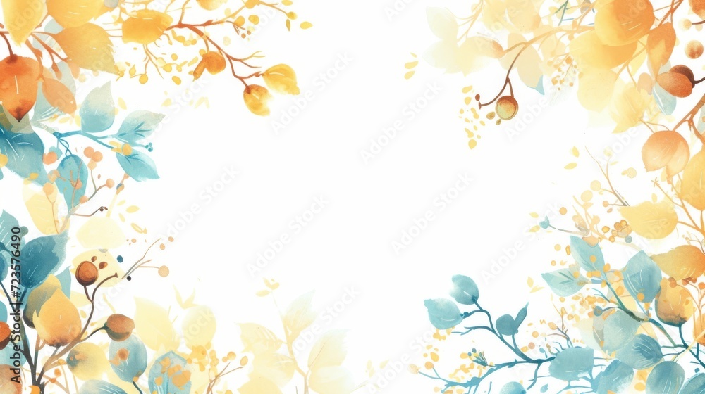 A floral border with peach and yellow flowers, green leaves against a white background. A floral border with peach and yellow flowers, green leaves against a white background.