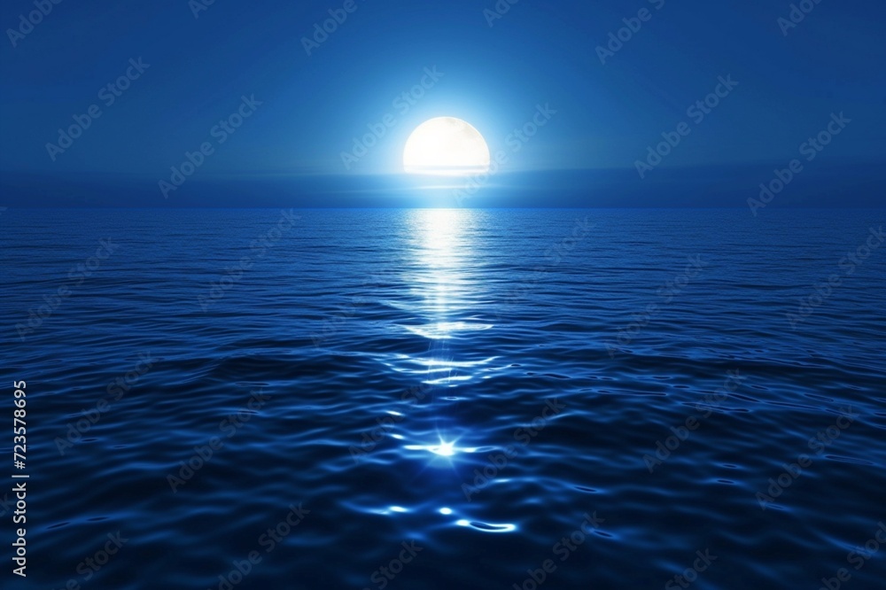 A royal blue square background with a glossy, reflective surface like calm waters under moonlight