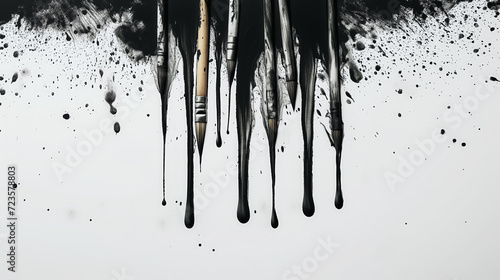 Paintbrushes with dripping black paint.