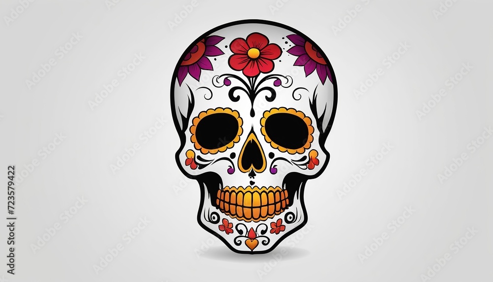 Vector Illustration of Day of the Dead Skull Cartoon in Modern Flat Style