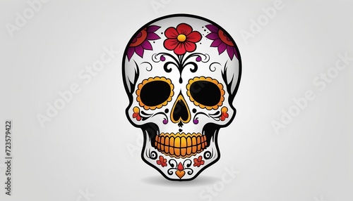 Vector Illustration of Day of the Dead Skull Cartoon in Modern Flat Style