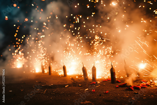 The Chinese New Year festival involves setting off firecrackers on the day of the festival. photo