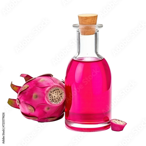 fresh raw organic pitaya oil in glass bowl png isolated on white background with clipping path. natural organic dripping serum herbal medicine rich of vitamins concept. selective focus photo