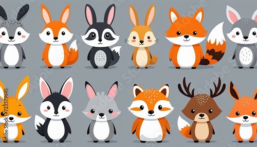 Cute Cartoon Hand Drawn Animals Collection in Modern Flat Style Vector