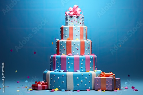 Three-tiered Gift Wrapped Cake with Ribbon