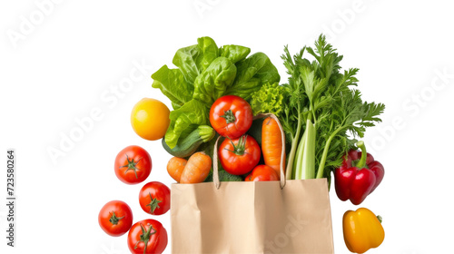 Fresh vegetables in a brown paper bag on a white background  zero waste concept
