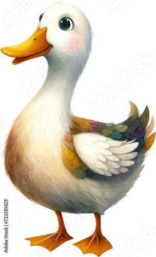 Duck isolated on white, A whimsical, full-body illustration of a duck in a playful, storybook style, Farm animal