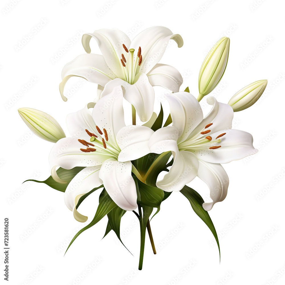 Fototapeta premium Elegant blooming lilies with buds, cut out