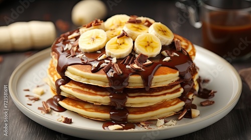 The Ultimate Pancake Stack with Bananas and Chocolate