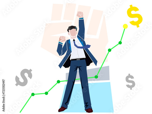 Business man runs up the arrow on the chart, which symbolizes business growth flat vector illustration