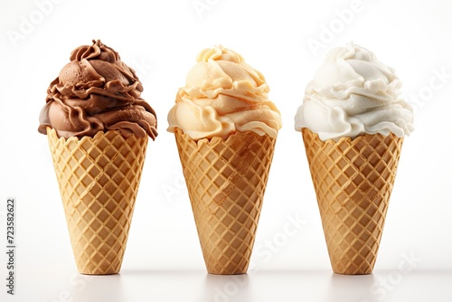 Three delectable ice cream flavors in a waffle cone