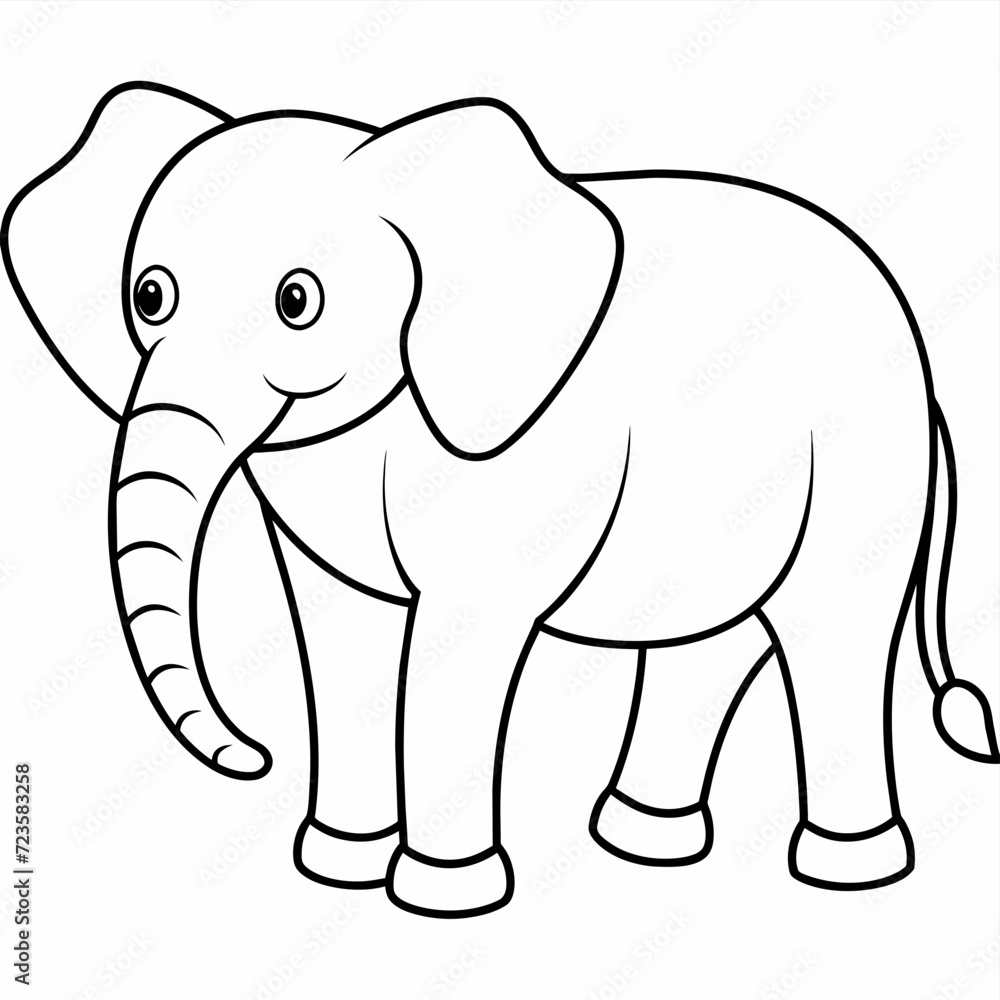 elephant black and white vector illustration for coloring book	