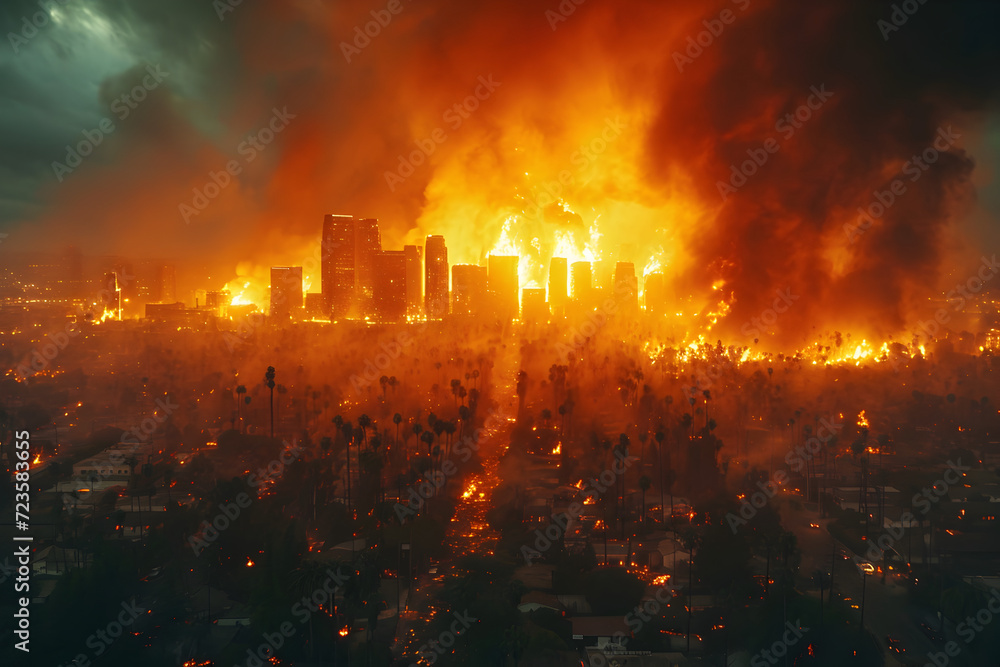 City Engulfed in a Large Fire