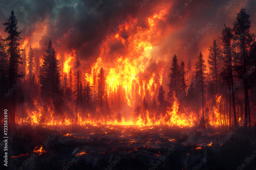 Scenic Forest Fire with Burning Fires Scenic Forest Fire with Burning Fires