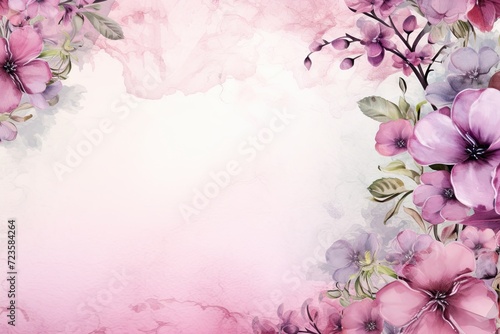 A Springtime Palette - Flowers and Cherry Blossoms on a Pink Sky