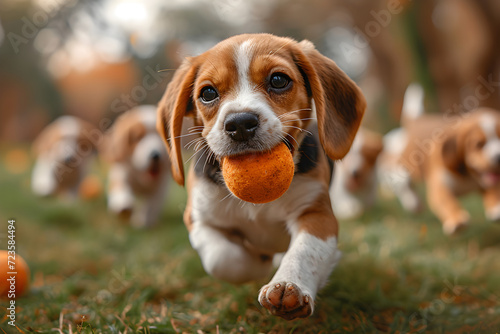 Running Puppies with Orange Ball