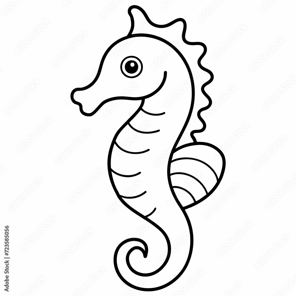 Fototapeta premium sea horse black and white vector illustration for coloring book