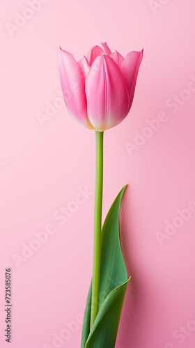Beautiful pink tulip with green leaves © shelbys