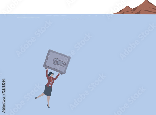 Treasure, Swimming, Underwater, Adversity, Business, Businesswoman,