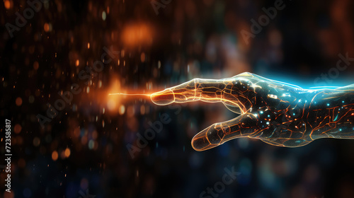 Glowing Digital Hand Transitioning to Touch Digital World - Transformation from Physical to Digital Realm