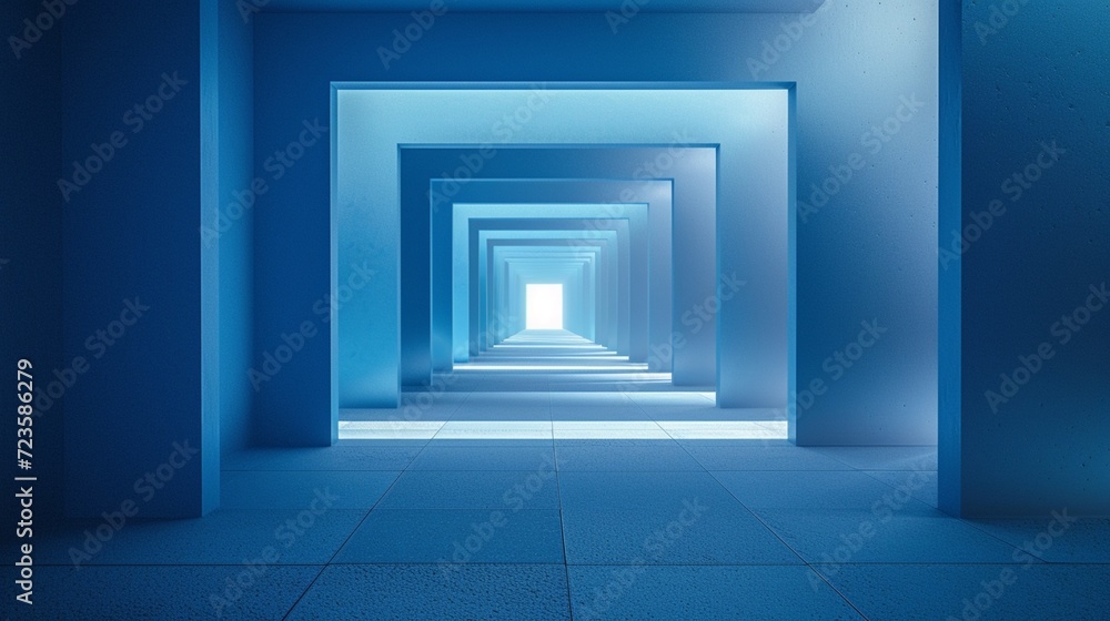 Maya blue square displaying an optical illusion of depth, like peering into an endless tunnel Maya blue square displaying an optical illusion of depth, like peering into an endless tunnel
