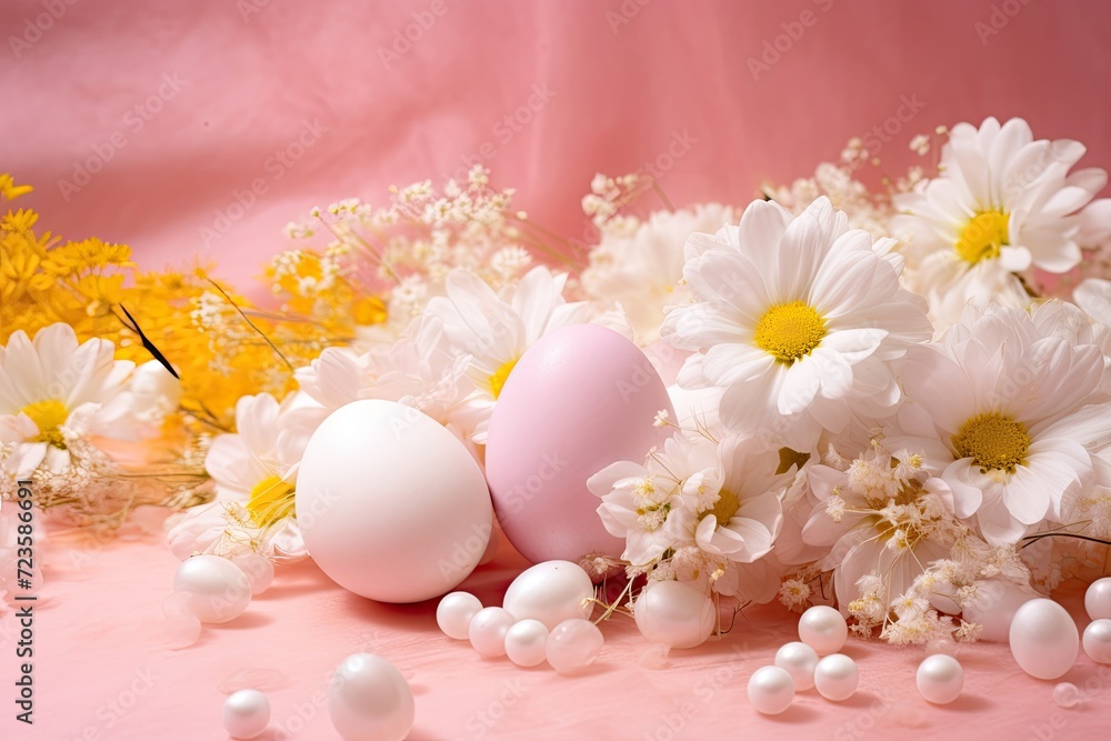 Easter Eggs and Flower Bouquet