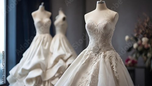 a beautiful wedding dress on a mannequin. wedding salon