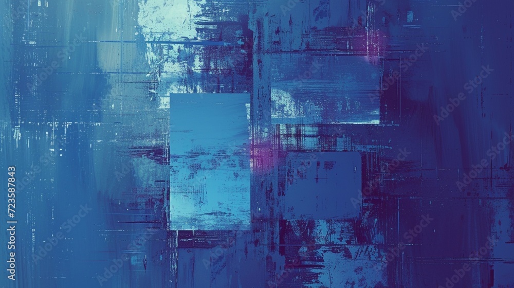 Azure blue square with an abstract, digital glitch effect, appearing as if viewed on a high-resolution screen