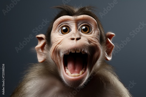 Happy surprised monkey with open mouth. © vlntn