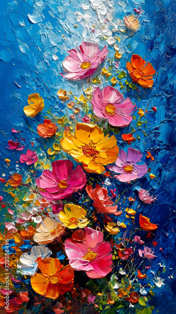 Oil painting of flowers. Abstract art background. Colorful flowers.