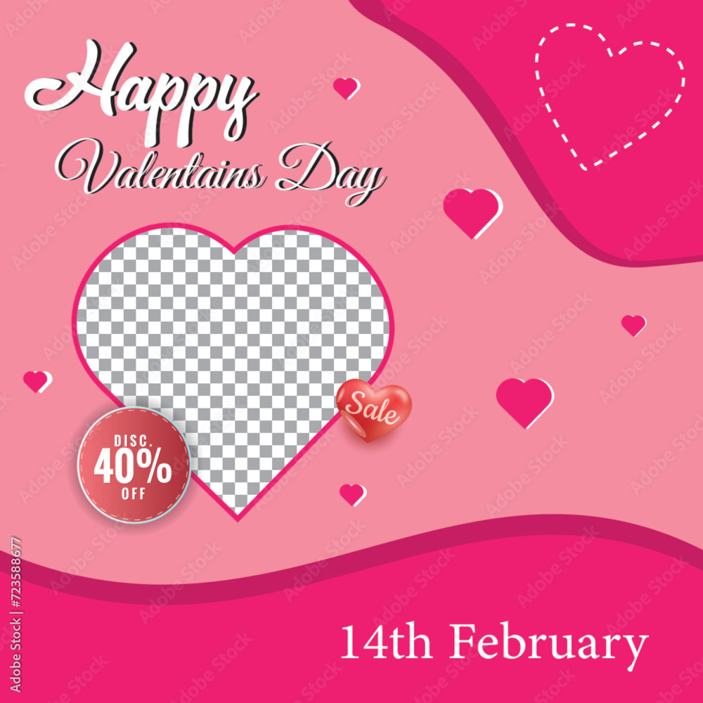 Happy Valentine's Day Square Banner Designs. Set of Design Templates for Valentines Day Banner Advert or Social Media Post. 'Happy Valentine's Day' Text on Background with Heart Decoration