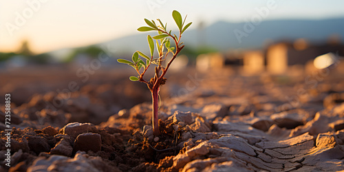 Plant on barren land in daylight #723588853