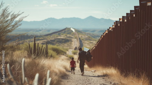 Reflection at the Border: Man in Silhouette by the Desert Wall