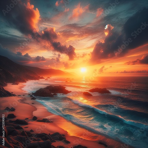 Golden hour view at sea side wallpaper background