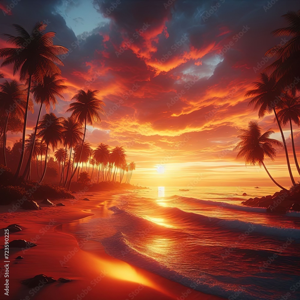 sunset on the beach views dramatic wallpaper