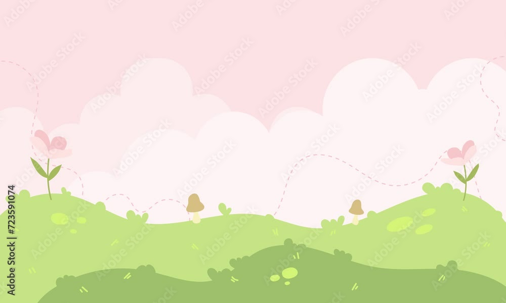 Cute kawaii pink meadow landscape backgrouund animation Cute kawaii pink meadow landscape backgrouund animation