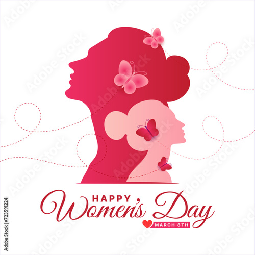 International Women's Day 8th March celebration background template with butterfly
