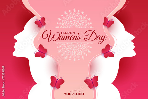International Women's Day 8th March celebration background template with butterfly